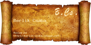 Berlik Csaba névjegykártya